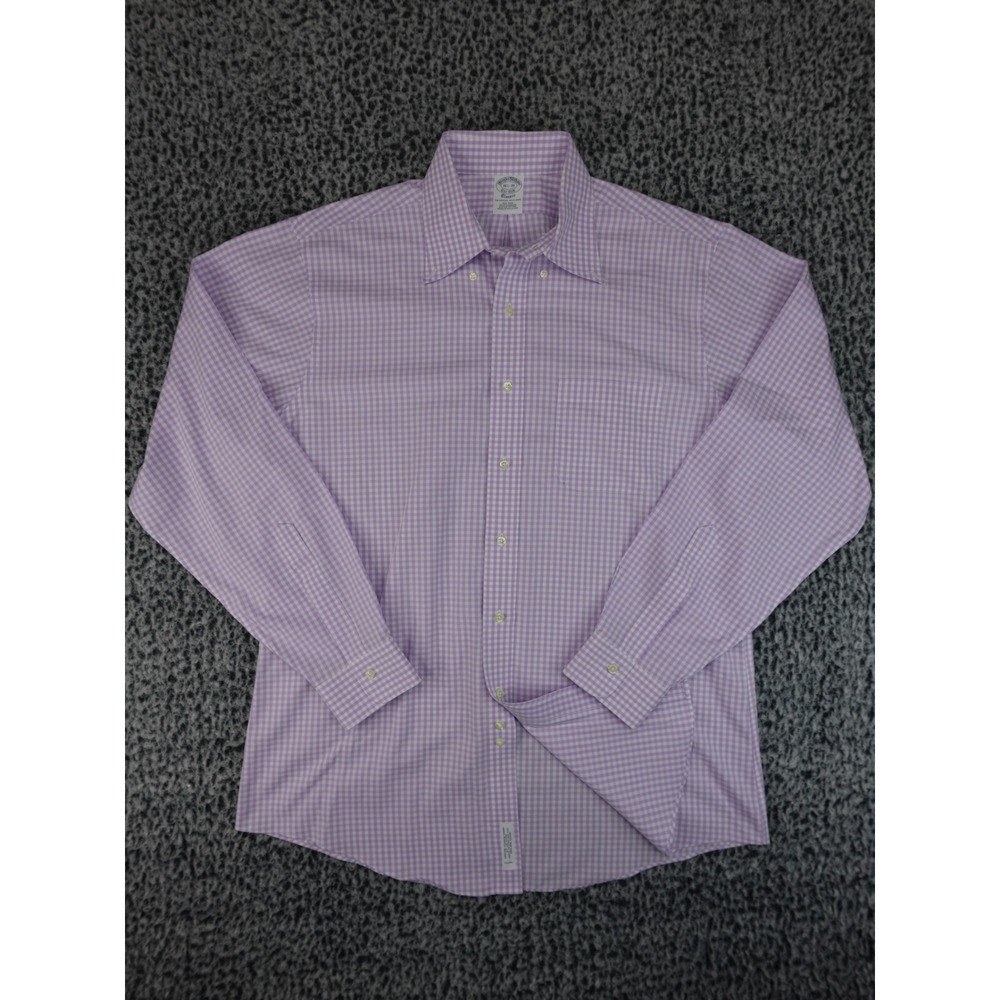 Brooks Brothers Mens 16.5-35 Purple Gingham Supima Cotton Non-Iron Dress Shirt